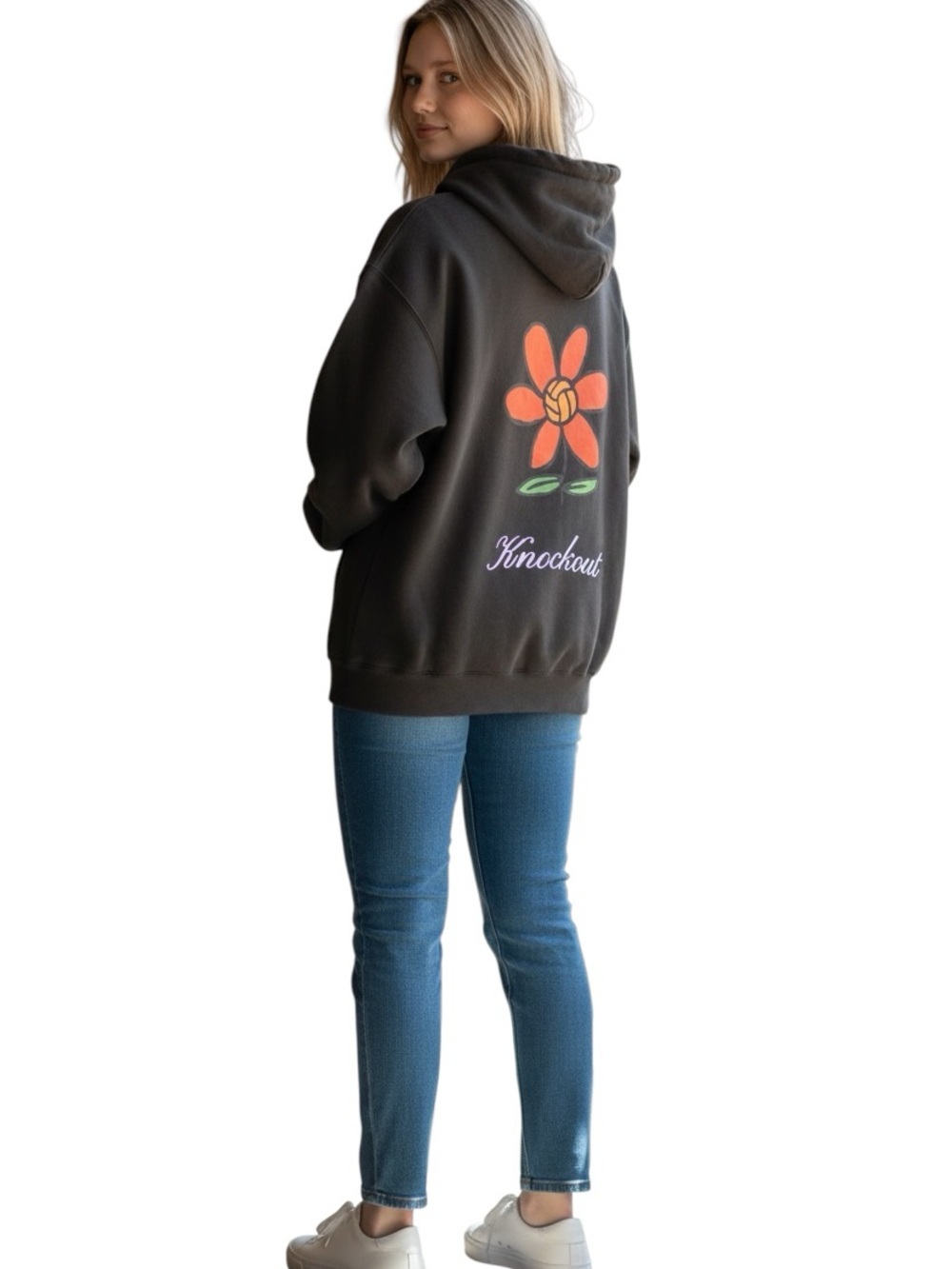 Black Hoodie with Orange Flower Graphic - "Knockout"